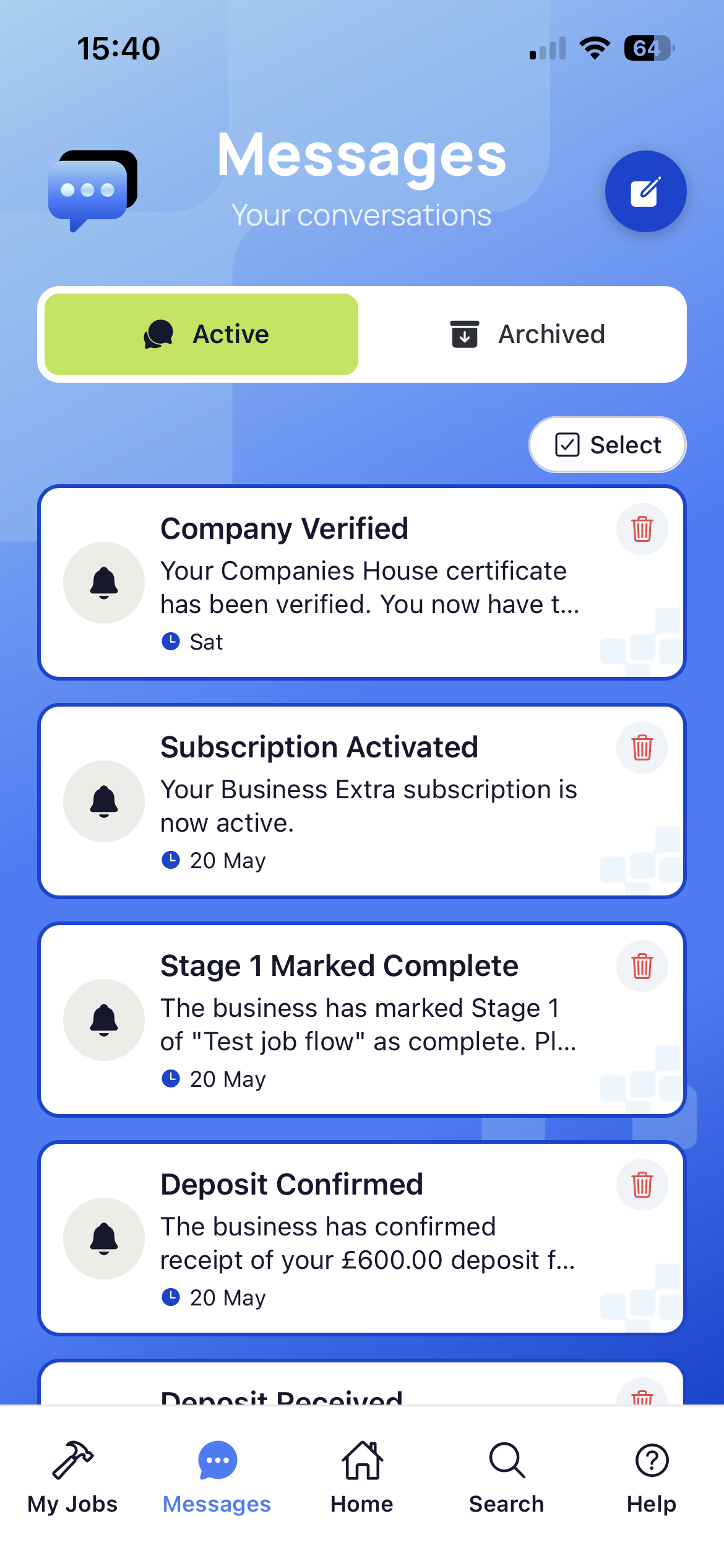 Paylio Messages Screen